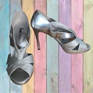 Fioni Night Silver Glitter Metallic Open Toe High Heels